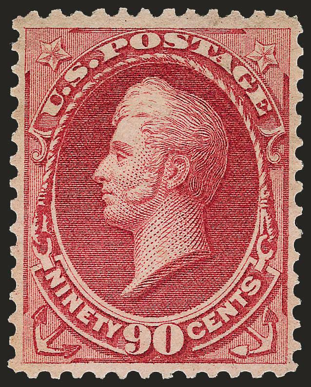 90c Rose Carmine (166).> Original gum, lightly hinged, rich color, beautiful centering<><>^EXTREMELY FINE. A BEAUTIFUL ORIGINAL-GUM EXAMPLE OF THE 1873 90-CENT CONTINENTAL BANK NOTE COMPANY ISSUE.^<><>With 2000
P.F. certificate
