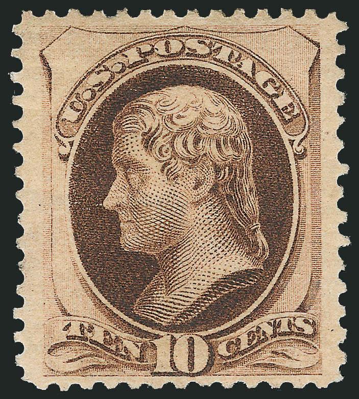 10c Brown, With Secret Mark (188).> Original gum, lightly hinged, deep rich color, wide and balanced margins<><>^VERY FINE AND CHOICE ORIGINAL-GUM EXAMPLE OF THE 1879 10-CENT AMERICAN BANK NOTE ISSUE WITH
SECRET MARK.^<><>With 1994 and 2008 P.F.