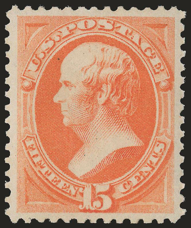 15c Red Orange (189).> Original gum, lightly hinged, choice centering with wide margins, beautiful vibrant color, Extremely Fine, P.S.E. encapsulated (XF-Superb 95 SMQ $1,050.00), only one hinged and four Mint
N.H. have graded higher to date