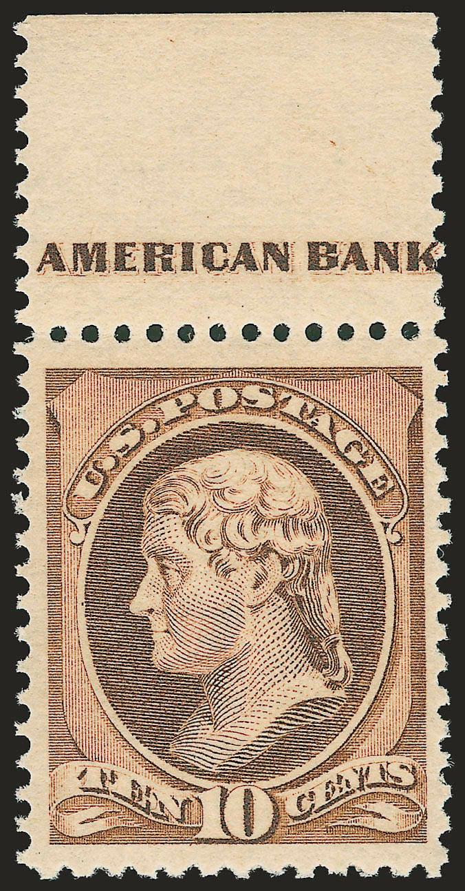 10c Brown (209).> Part imprint at top, stamp Mint N.H., lightly hinged in selvage only, bright color, huge margins, Extremely Fine, with 2000 P.F. certificate for pair and 2005 P.S.E. certificate (XF 90 Jumbo
SMQ $1,300.00 as 90, $3,700.00 as 95)