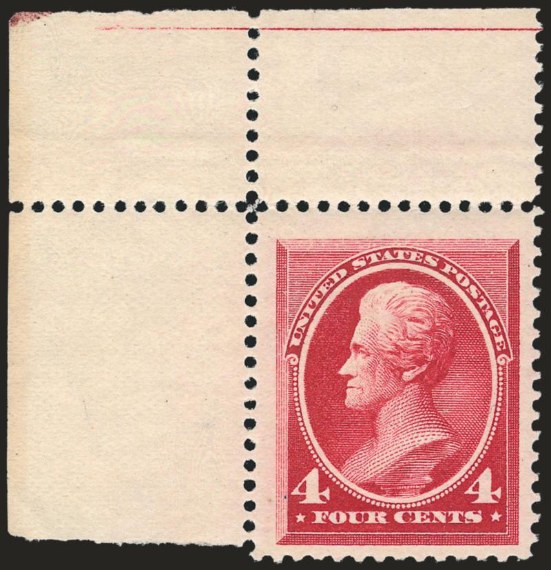 4c Carmine (215).> Original gum, barely hinged, fabulous wide Jumbo margins and handsomely centered with <top left corner sheet margins,> Very Fine