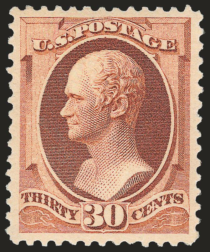 30c Orange Brown (217).> Mint N.H., brilliant color on crisp paper, wide and balanced margins<><>^EXTREMELY FINE MINT NEVER-HINGED EXAMPLE OF THE 1888 30-CENT AMERICAN BANK NOTE COMPANY ISSUE.^<><>With 2008
P.S.E. certificate (XF 90 SMQ $2,700.0