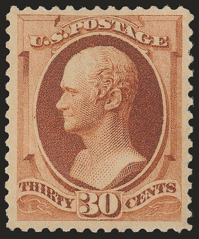 30c Orange Brown (217).> Original gum, beautiful wide margins and almost perfect centering, deep rich color, Extremely Fine Gem, P.S.E. encapsulated (XF-Superb 95 SMQ $1,200.00), only one previously hinged and
one Mint N.H. example have graded highe