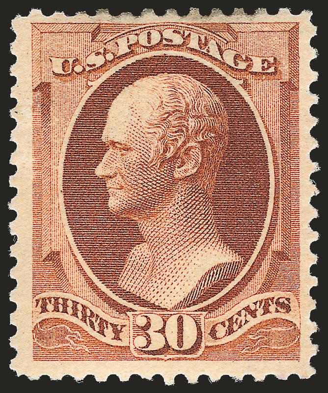 30c Orange Brown (217).> Slightly disturbed original gum, wide margins and rich color, couple trivial perf tip gum soaks at top and suggestion of a tiny thin speck, otherwise Very Fine