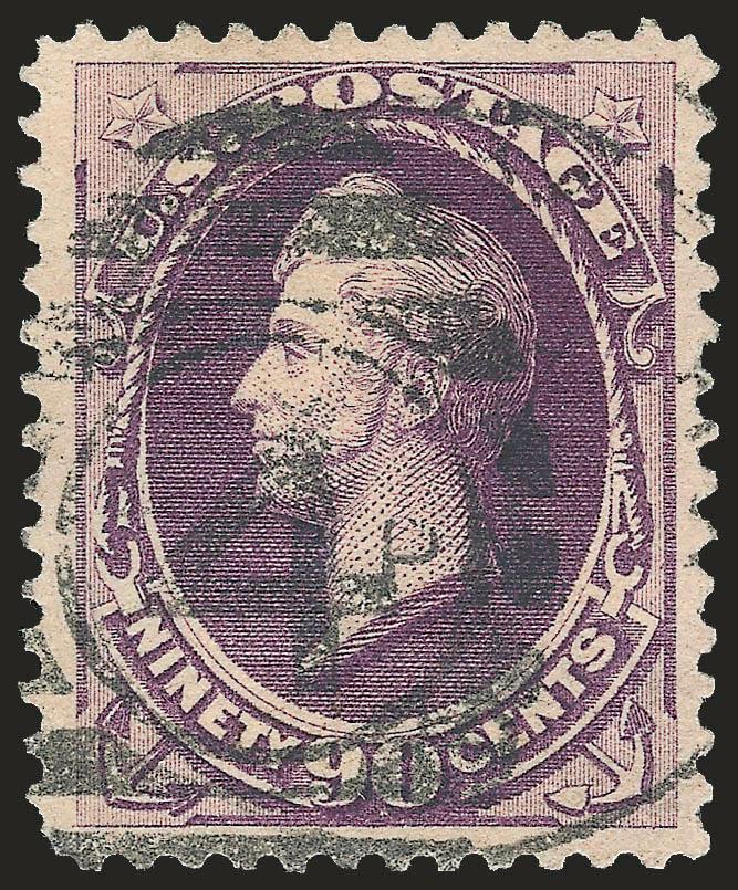 90c Purple (218).> Choice centering with wide even margins, deep shade, bold strike of duplex cancel, Extremely Fine, with 1991 P.F. and 2003 P.S.E. certificates (XF 90 SMQ $540.00)
