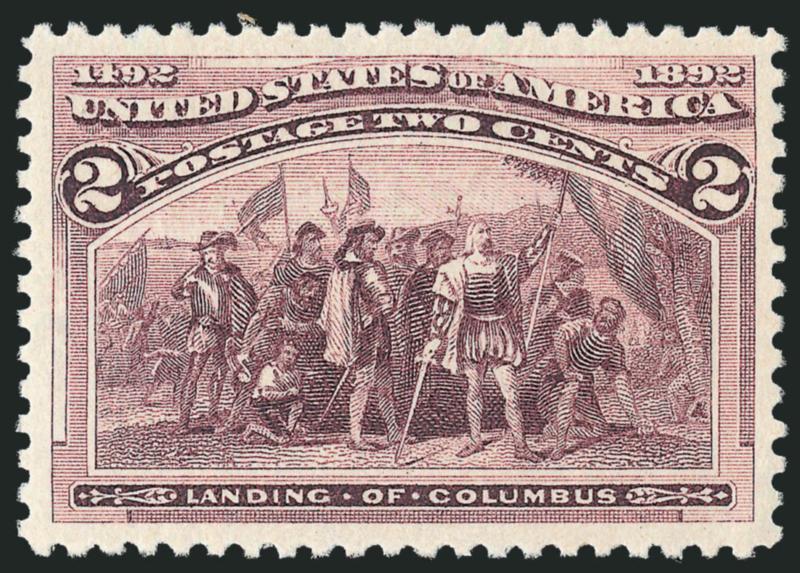 2c Columbian, Broken Hat (231 var.).> Mint N.H., wide margins, rich color, Extremely Fine Gem, with 2008 P.S.E. certificate (XF-Superb 95 SMQ $1,450.00)