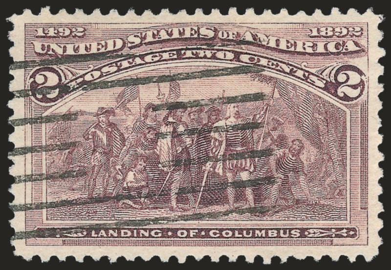 2c Columbian (231).> Brilliant color on post-office fresh paper, neat machine cancel, perfectly centered with wide margins, Extremely Fine Gem, a magnificent stamp, with 2009 P.S.E. certificate (Superb 98 SMQ
$365.00), only one has graded higher to