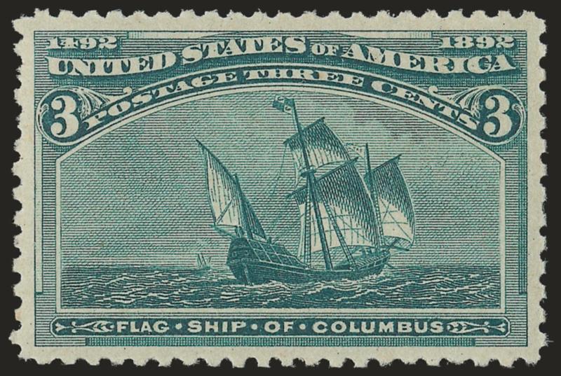 3c Columbian (232).> Mint N.H., deep rich color, detailed impression, choice centering and wide margins, Extremely Fine Gem, P.S.E. encapsulated (XF-Superb 95 SMQ $880.00)