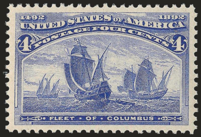 4c Columbian (233).> Mint N.H., vibrant color on post-office fresh paper, wide and balanced margins, Extremely Fine Gem, a gorgeous stamp, with 1996 P.F. certificate