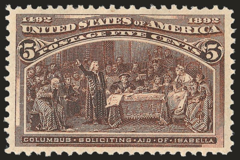 5c Columbian (234).> Original gum, h.r., intense shade and impression, well-proportioned margins, Extremely Fine Gem, with 2007 P.S.E. certificate (XF-Superb 95 SMQ $210.00)