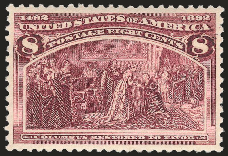 8c Columbian (236).> Mint N.H., rich color on bright paper, well-balanced margins, Extremely Fine, with 1984 and 2004 P.F. and 2003 P.S.E. certificates (XF 90 SMQ $395.00)