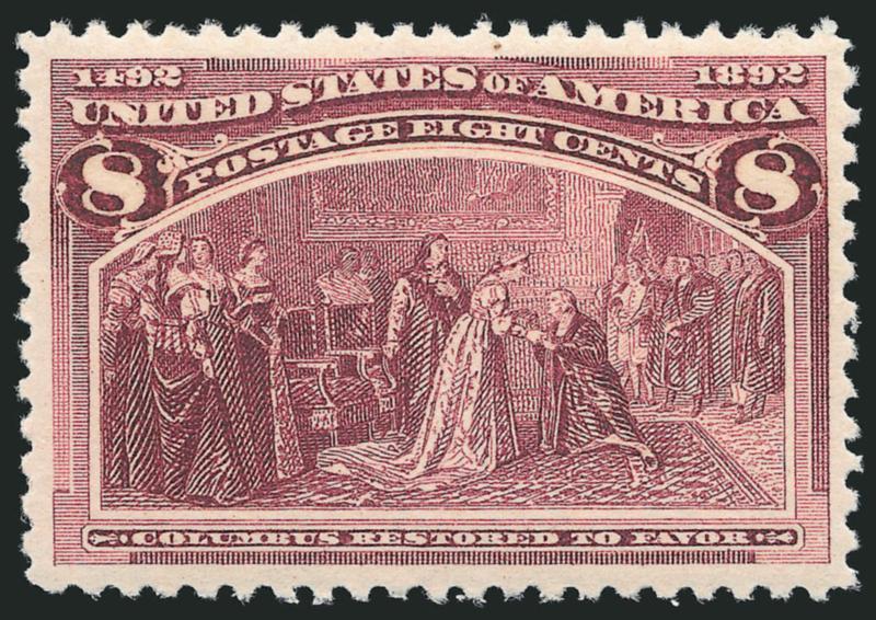 8c Columbian (236).> Mint N.H., rich color on bright paper, well-proportioned margins, Very Fine and choice, with 1989 P.F. certificate