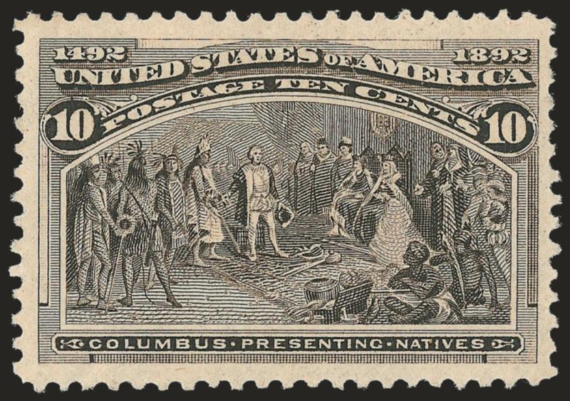 10c Columbian (237).> Mint N.H., Jumbo margins, beautiful centering, clear impression, Extremely Fine, with 2008 P.S.E. certificate (VF-XF 85 Jumbo SMQ $465.00 as 85, $840.00 as 90)