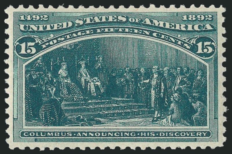 15c Columbian (238).> Mint N.H., intense shade and proof-like impression, well-proportioned margins, Extremely Fine, a stamp with great visual appeal, with 2007 P.F. certificate (XF 90)