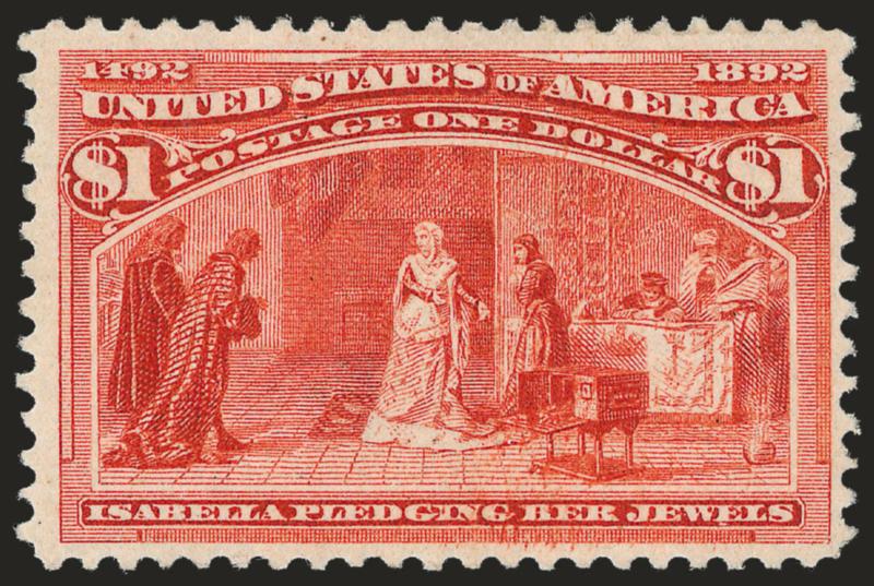 $1.00 Columbian (241).> Original gum, lightly hinged, beautiful strong color, Very Fine, with 2008 P.S.E. certificate