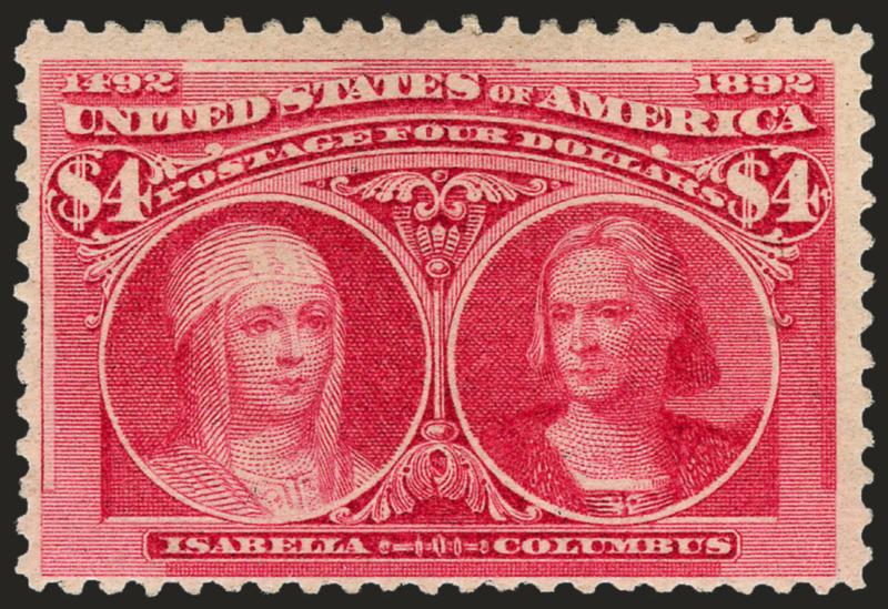 $4.00 Columbian (244).> Original gum, bright color, small natural inclusion at right, Fine