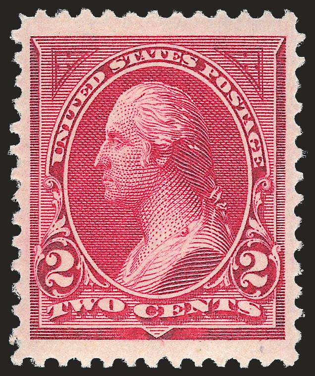 2c Carmine Lake, Ty. I (249).> Original gum, single hinge mark, Jumbo margins, rich color on bright paper, fresh and Extremely Fine, with 2000 P.F. certificate