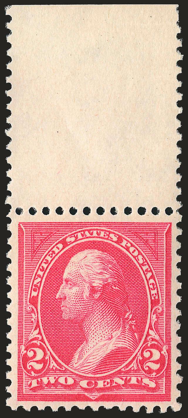 2c Carmine, Ty. I (250).> Mint N.H. with wide top selvage, beautifully centered, bright color, Extremely Fine Gem, with 2003 P.F. certificate