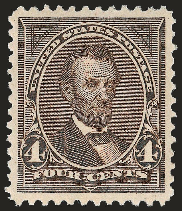4c Dark Brown (254).> Original gum, lightly hinged, wide balanced margins, rich color and clear impression, Extremely Fine Gem, with 2008 P.S.E. certificate (OGph, XF-Superb 95 SMQ $580.00), according to the
P.S.E. Population Report this is one of o