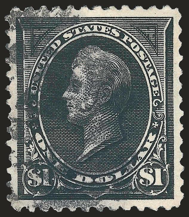 $1.00 Black, Ty. II (261A).> Exceptionally wide margins and almost perfect centering, slightly heavier oval grid cancel which is often the case with the high-value Bureau Issues, Extremely Fine, with 2009 P.F.
certificate (XF 90 SMQ $2,100.00)