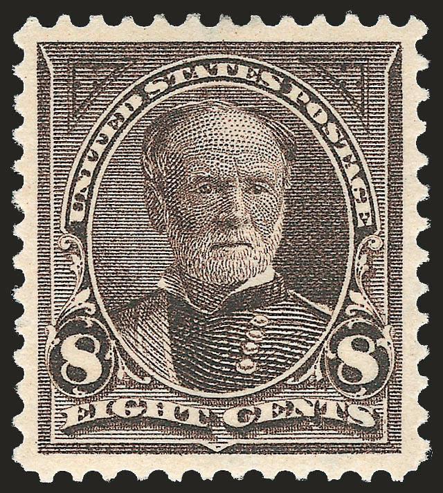 8c Violet Brown (272).> Original gum, lightly hinged, intense shade and impression, perfectly centered, Extremely Fine Gem, with 2006 P.S.E. certificate (OGph, XF-Superb 95 SMQ $270.00), only two have graded
higher to date
