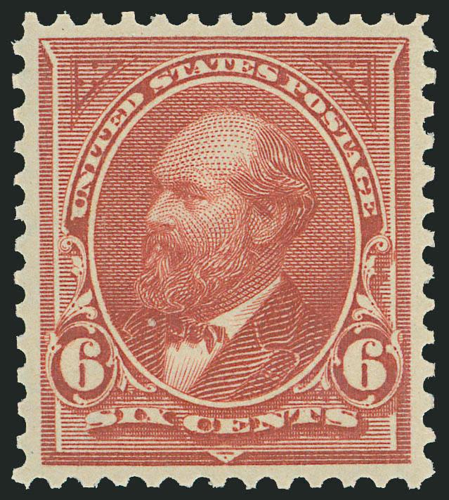 6c Lake (282).> Mint N.H., brilliant color, exceptional centering with wide and balanced margins, Extremely Fine Gem, one of the most difficult stamps of the series to obtain in such superb condition, P.S.E.
encapsulated (XF-Superb 95 SMQ $1,300.00)