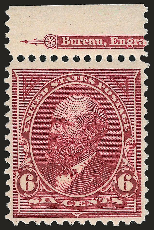 6c Purple Lake (282a).> Mint N.H., with <part imprint top selvage,> nicely centered, beautiful purplish color, Very Fine example of this desirable shade, with 2002 P.F. certificate
