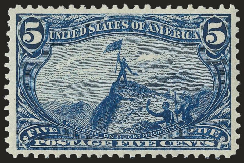 5c Trans-Mississippi (288).> Mint N.H., intense shade and impression on bright paper, fresh and Very Fine, with 2006 P.S.E. certificate (VF 80 SMQ $310.00)