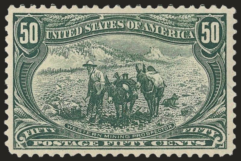 50c Trans-Mississippi (291).> Original gum, handsome margins and centering, deep rich color, Extremely Fine, with 2008 P.S.E. certificate (OGph, XF 90 SMQ $1,100.00)