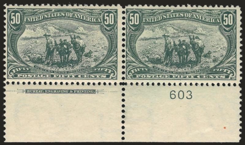 50c Trans-Mississippi (291).> Bottom imprint and plate no. 603 pair, original gum, Fine