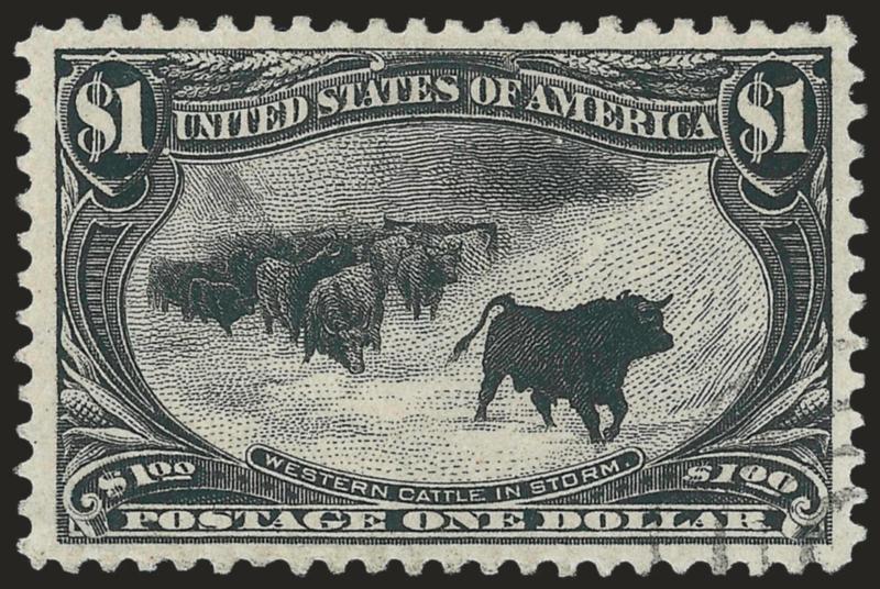 $1.00 Trans-Mississippi (292).> Deep shade on bright paper, wide and balanced margins, unobtrusive strike of target cancel at bottom right, fresh and Extremely Fine, a beautiful used example of this issue, with
2007 P.F. certificate (XF 90)