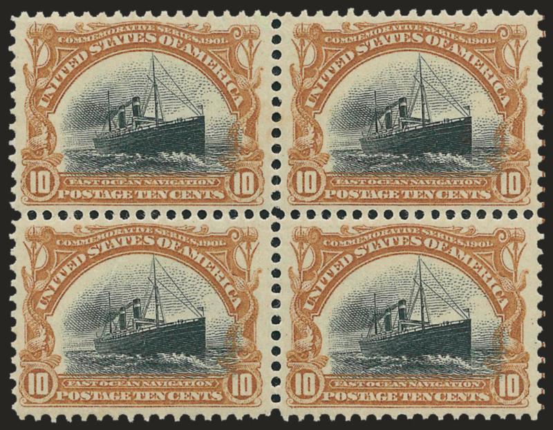 10c Pan-American (299).> Mint N.H. block of four, exceptionally well-centered, tiny gum toning specks, otherwise Very Fine-Extremely Fine, Scott Retail as four Mint N.H. singles