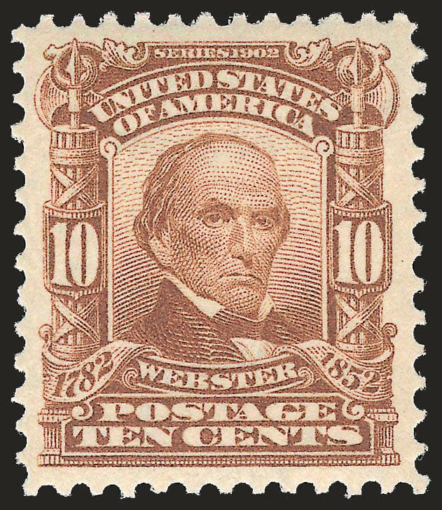 10c Pale Red Brown (307).> Mint N.H., brilliant color, crisp impression, wide and balanced margins, Extremely Fine Gem, with copy of 1986 P.F. and 2005 P.S.E. certificates (XF-Superb 95 SMQ $1,500.00), only one
has graded higher to date
