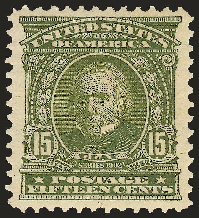 15c Olive Green (309).> Mint N.H., wonderful Jumbo margins and choice centering, strong color on fresh white paper, Extremely Fine, with 1978 and 1994 P.F. and 2006 P.S.E. certificates (XF 90 Jumbo SMQ $1,300
as 90, $4,250.00 as 95)
