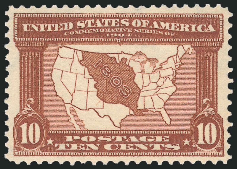10c Louisiana Purchase (327).> Mint N.H., nearly perfectly centered, rich color on bright paper, Extremely Fine, with 1995 P.F. (with plate no.) and 2009 P.S.E. certificates (XF 90 SMQ $920.00)
