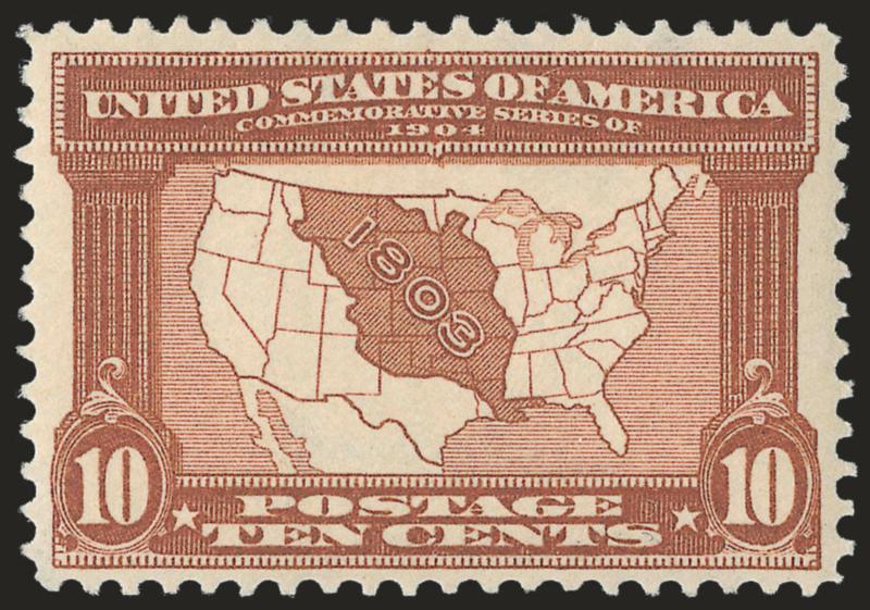 10c Louisiana Purchase (327).> Mint N.H., well-proportioned margins, marvelous color and impression, Very Fine and choice, with 2005 P.F. certificate