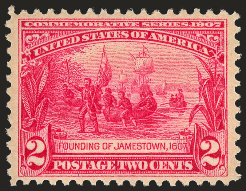 2c Jamestown (329).> Mint N.H., Jumbo margins which are rarely seen on this issue, bright and crisp, Extremely Fine Gem, with 2008 P.S.E. certificate (XF 90 Jumbo SMQ $225.00 as 90, $800.00 as 95)