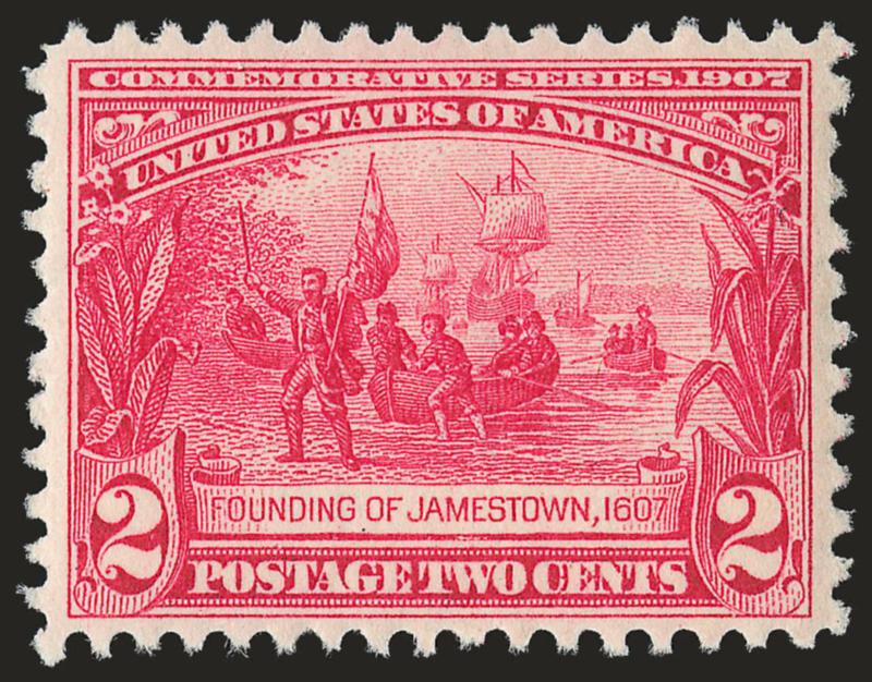 2c Jamestown (329).> Mint N.H., beautifully centered, fresh and bright, Extremely Fine, with 2008 P.S.E. certificate (XF 90 SMQ $225.00)