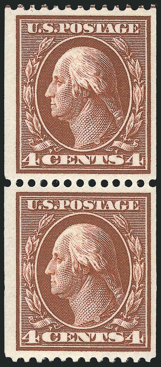 4c Orange Brown, Coil (350).> Mint N.H. pair, unusually deep color, guide line at top, fresh and Fine, with 1997 P.F. certificate