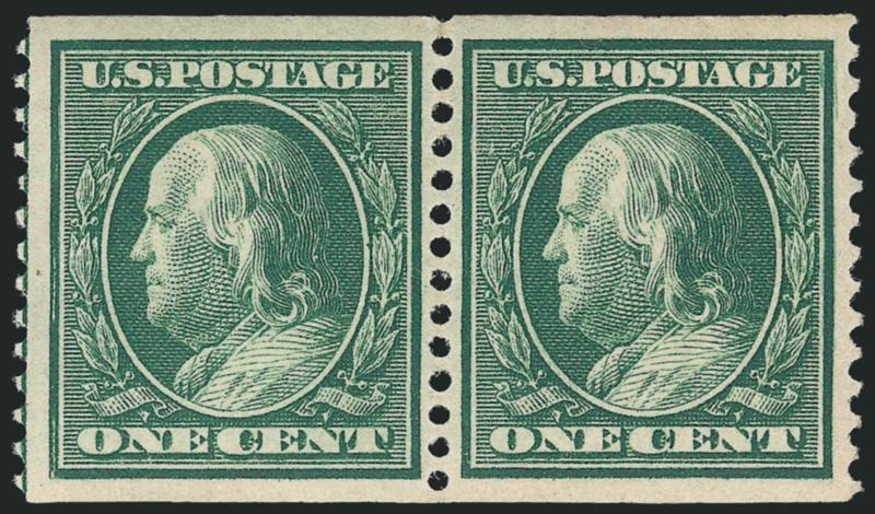 1c Green, Coil (352).> Pair with 2mm spacing, deep rich color, well-balanced margins, guide line at left, Very Fine and choice, with 1989 P.F. certificate