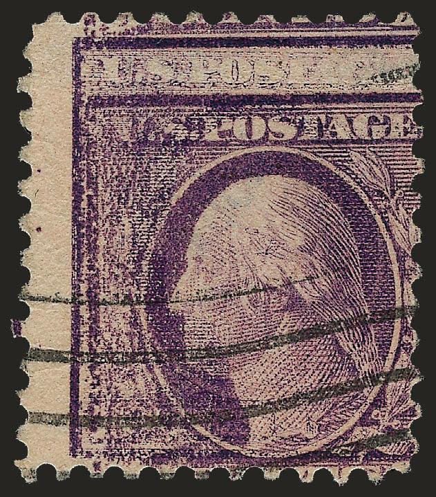 3c Light Violet, Ty. I, Double Impression (501d).> Good doubling with top and left frame lines of almost equal intensity, wavy-line machine cancel, off-center as always, few small faults, rare, this stamp
realized $4,250 hammer in Sale 967 but was re