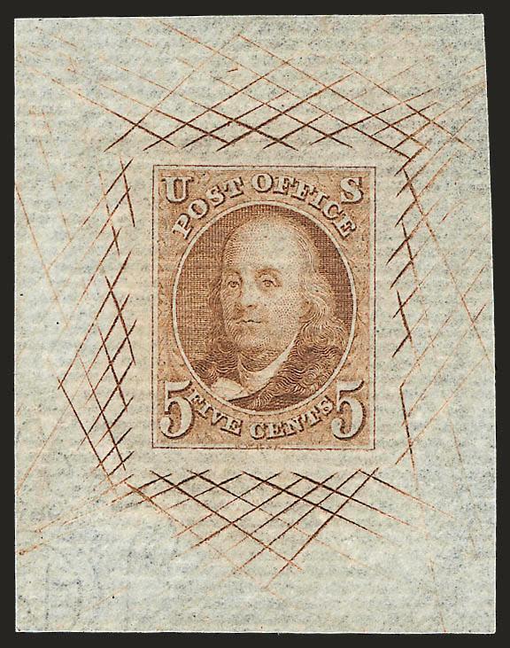 5c Red Brown, Large Die Proof on White Laid Paper (1P1c).> 39 x 49 mm with cross-hatching, part of papermakers printed trademark on back, Extremely Fine, ex Finkelberg