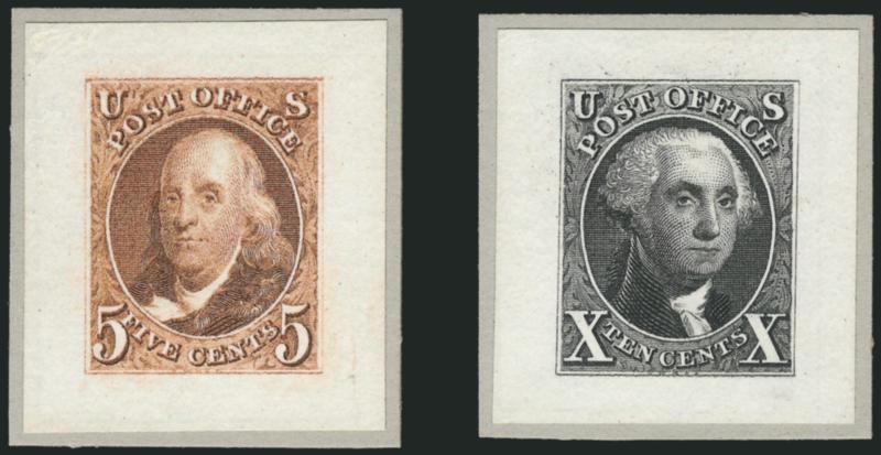5c Orange Brown, 10c Black, 1875 Reproduction, Small Die Proofs (3P2-4P2).> On original gray card backing, fresh and Very Fine, only 85 were produced