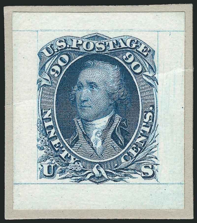 1c-90c 1861-66 Issue, Small Die Proofs on India (63P278P2).> Ten, incl. Nos. 63P2, 68P2, 69P2, 71P2, 72P2, 73P2, 77P2, 78P2, 66P2 and 74P2, each with original gray card backing from Roosevelt album, 30c small
toned spot, 15c and 90c bit heavily crea