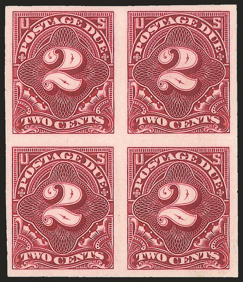 2c Claret, Postage Due, Plate Proof on Card (J32P4).> Block of four, large margins, intense shade, Very Fine and choice