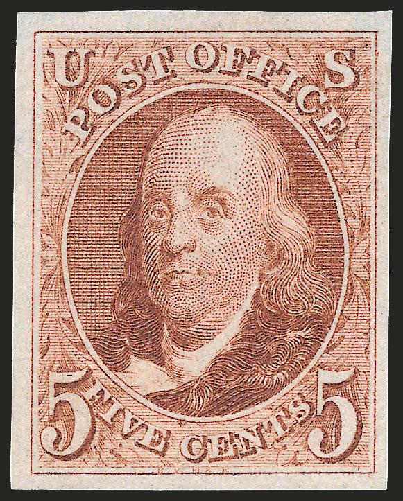 5c Red Brown, Reproduction (3).> Without gum as issued, brilliant color, large margins, fresh and Extremely Fine, a beautiful stamp