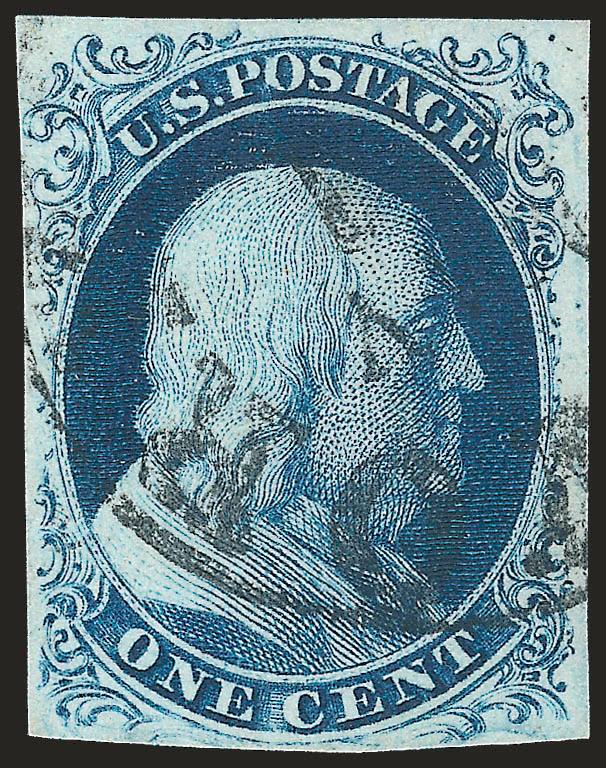1c Blue, Ty. II (7).> Position 4L4, <curl in hair,> large margins to clear, rich color on bright paper, neat strike of circular datestamp, Very Fine and choice, the top row stamps from Plate 4 are especially
desirable because they show the entire des