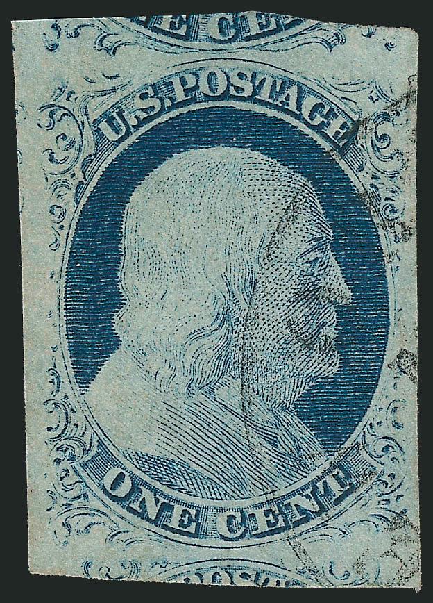 1c Blue, Ty. IV (9).> Position 40R1L, recut once at top and once at bottom, huge margins to full incl. portions of adjoining stamps at top and bottom, neat strike of circular datestamp, Extremely Fine Gem, a
huge stamp, with 1988 P.F. certificate