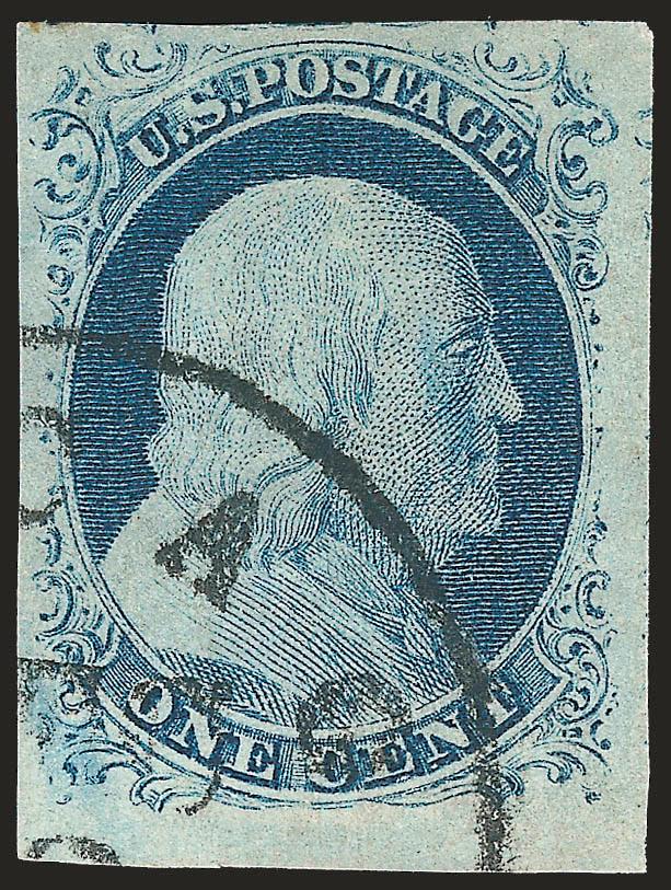 1c Blue, Ty. IV (9).> Position 96R1L, recut once at top, huge margins to full incl. <sheet margin> at bottom, neat strike of Chicago circular datestamp, Extremely Fine Gem