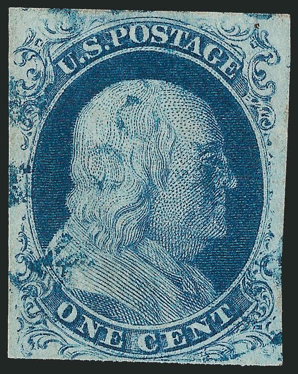 1c Blue, Ty. IV (9).> Two, Positions 52L1L and 79L1L, each stamp <recut twice at top and twice at bottom,> large margins to just touched, one with blue circular datestamp, other with town datestamp and also
with French transit, Very Fine and choice,